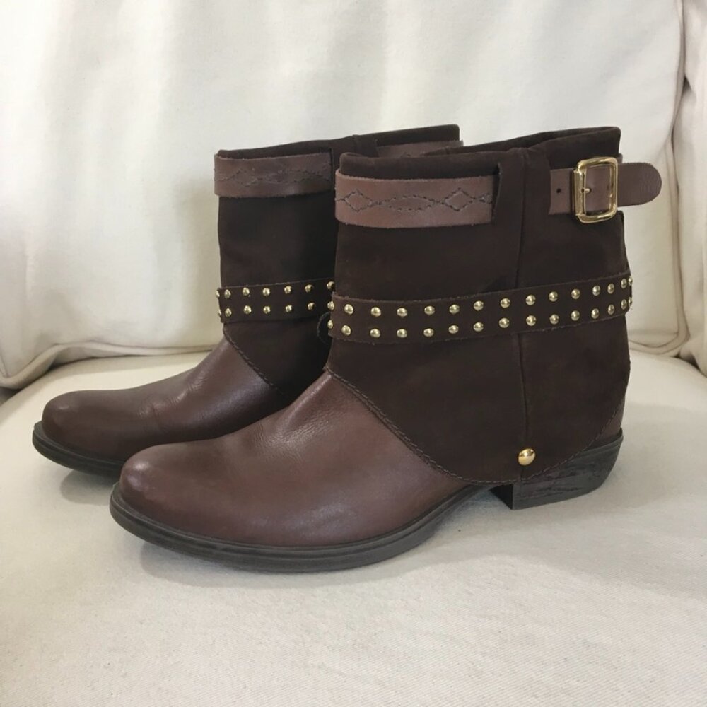 Brown Gold Studded Leather Ankle Boots